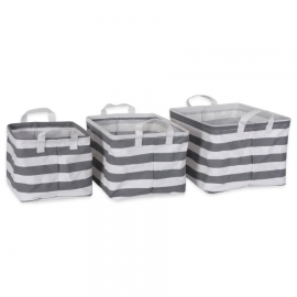 Cotton/Poly Laundry Bin Stripe Gray  Set of 3