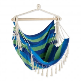 Fringed Blue Lagoon Stripe Hammock Chair